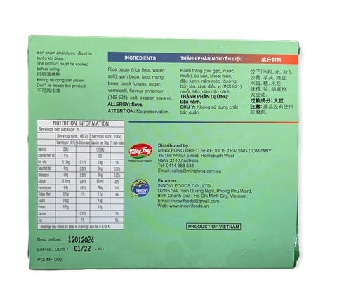 Ming Fong Vege Rice Paper Spring Roll 500g