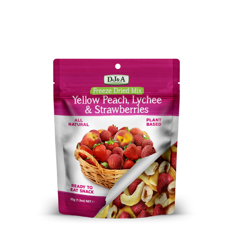DJ&A Freeze Dried Mix Yellow Peach, Lychee, Strawberries 35g