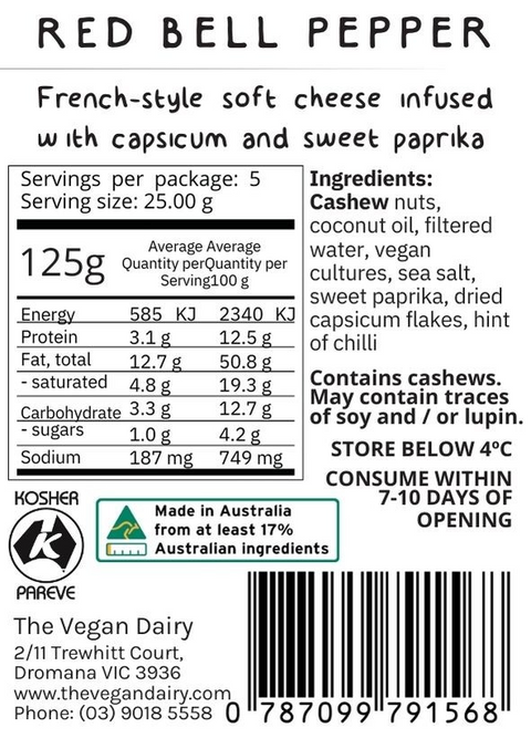 The Vegan Dairy Red Bell Pepper Soft Cheese 125g