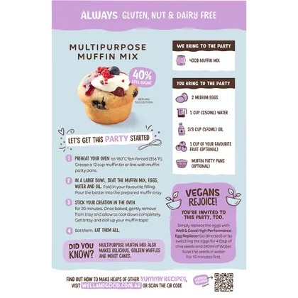 Well & Good Multipurpose Muffin Mix 40% Less Sugar 400g